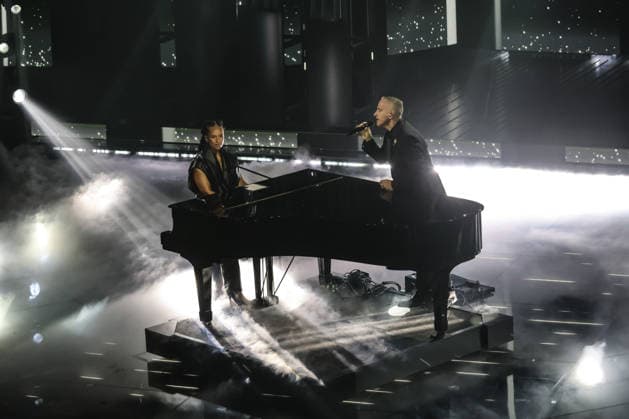 Live Music Show - 76Â° Festival di Sanremo 2026 - 3^ Serata ALICIA KEYS AND EROS RAMAZZOTTI RAF on stage during the third night of the Festival Sanremo during 76Â° Festival di Sanremo 2026 - 3^ Serata , Live Music Show in Sanremo, Italy, February 27 2026 Sanremo Sanremo Italy Copyright: xRenataxRoattinox xLiveMediax LPM_2317876