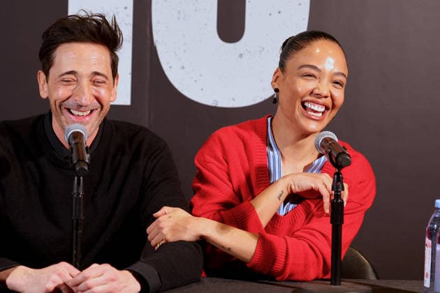 Adrien Brody and Tessa Thompson at The Fear Of 13 - New York Actors Tessa Thompson and Adrien Brody attend media day for their broadway show debut of The Fear of 13 at the James Earl Jones Theatre in New York, NY on February 27, 2026. Photo by Charles Guerin ABACAPRESS.COM New York NY  Copyright: xGuerinxCharles ABACAx