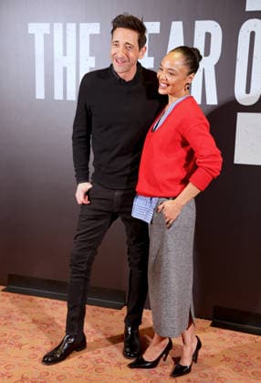 Adrien Brody and Tessa Thompson at The Fear Of 13 - New York Actors Tessa Thompson and Adrien Brody attend media day for their broadway show debut of The Fear of 13 at the James Earl Jones Theatre in New York, NY on February 27, 2026. Photo by Charles Guerin ABACAPRESS.COM New York NY  Copyright: xGuerinxCharles ABACAx