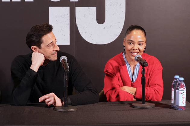 Adrien Brody and Tessa Thompson at The Fear Of 13 - New York Actors Tessa Thompson and Adrien Brody attend media day for their broadway show debut of The Fear of 13 at the James Earl Jones Theatre in New York, NY on February 27, 2026. Photo by Charles Guerin ABACAPRESS.COM New York NY  Copyright: xGuerinxCharles ABACAx