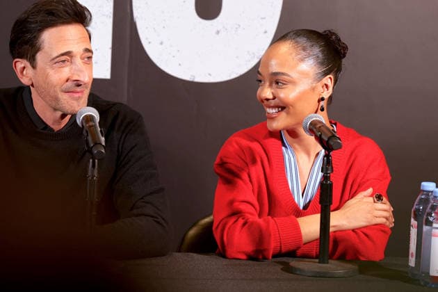 Adrien Brody and Tessa Thompson at The Fear Of 13 - New York Actors Tessa Thompson and Adrien Brody attend media day for their broadway show debut of The Fear of 13 at the James Earl Jones Theatre in New York, NY on February 27, 2026. Photo by Charles Guerin ABACAPRESS.COM New York NY  Copyright: xGuerinxCharles ABACAx
