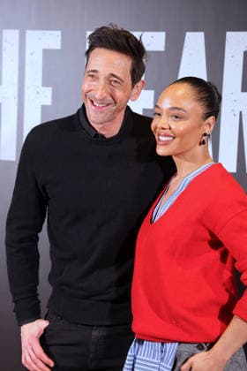Adrien Brody and Tessa Thompson at The Fear Of 13 - New York Actors Tessa Thompson and Adrien Brody attend media day for their broadway show debut of The Fear of 13 at the James Earl Jones Theatre in New York, NY on February 27, 2026. Photo by Charles Guerin ABACAPRESS.COM New York NY  Copyright: xGuerinxCharles ABACAx