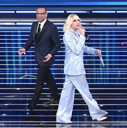 February 27, 2026, Sanremo, Rome, Italy: February 26, 2026, Sanremo. 76th Italian Song Festival. Third Evening. Pictured: Carlo Conti and Ubaldo Pantani Sanremo Italy  - ZUMAa289 20260227_zia_a289_118 Copyright: xMariaxLauraxAntonellix