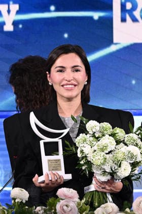 February 27, 2026, Sanremo, Rome, Italy: February 26, 2026, Sanremo. 76th Italian Song Festival. Pictured: Serena Brancale wins the Lunezia Prize for the Musical and Literary Value of Italian Song for her lyrics. Sanremo Italy  - ZUMAa289 20260227_zia_a289_176 Copyright: xMariaxLauraxAntonellix
