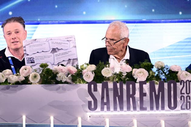 February 27, 2026, Sanremo, Rome, Italy: February 27, 2026, Sanremo. 76th Italian Song Festival. Press conference. Pictured: FIMI PMI Lifetime Achievement Award to Mario Luzzatto Fegiz. Sanremo Italy  - ZUMAa289 20260227_zia_a289_178 Copyright: xMariaxLauraxAntonellix