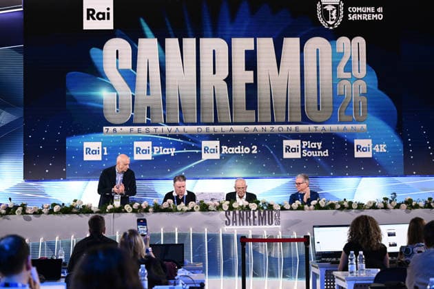 February 27, 2026, Sanremo, Rome, Italy: February 27, 2026, Sanremo. 76th Italian Song Festival. Press conference. Pictured: FIMI PMI Lifetime Achievement Award to Mario Luzzatto Fegiz. Sanremo Italy  - ZUMAa289 20260227_zia_a289_168 Copyright: xMariaxLauraxAntonellix
