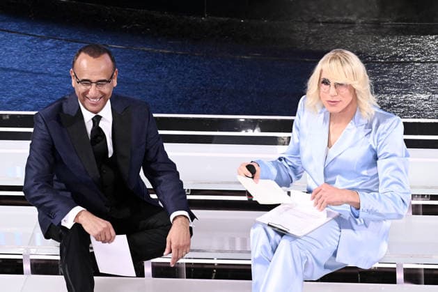 February 27, 2026, Sanremo, Rome, Italy: February 26, 2026, Sanremo. 76th Italian Song Festival. Third Evening. Pictured: Carlo Conti and Ubaldo Pantani Sanremo Italy  - ZUMAa289 20260227_zia_a289_115 Copyright: xMariaxLauraxAntonellix