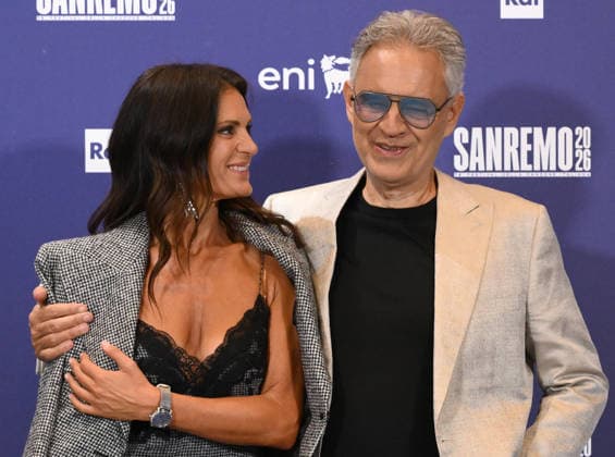 February 27, 2026, Sanremo, ITALY: Italian tenor Andrea Bocelli (R) and his wife Veronica Berti pose during a photocall at the 76th edition of the Sanremo Italian Song Festival, in Sanremo, Italy, 27 February 2026. The music festival will run from 24 to 28 February 2026. ANSA ETTORE FERRARI. Sanremo ITALY  - ZUMAa110 20260227_zaf_a110_088 Copyright: xEttorexFerrarix