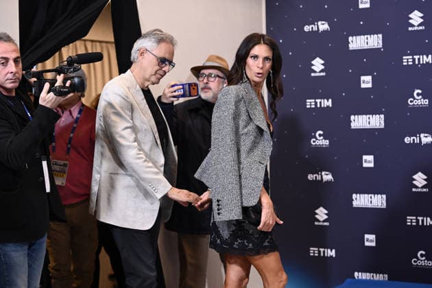 February 27, 2026, Sanremo, Rome, Italy: February 27, 2026, Sanremo. 76th Italian Song Festival. Photocall. Pictured: Andrea Bocelli and Veronica Berti. Sanremo Italy  - ZUMAa289 20260227_zia_a289_179 Copyright: xMariaxLauraxAntonellix