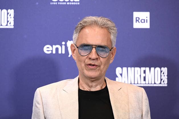 February 27, 2026, Sanremo, Rome, Italy: February 27, 2026, Sanremo. 76th Italian Song Festival. Photocall. Pictured: Andrea Bocelli and Veronica Berti. Sanremo Italy  - ZUMAa289 20260227_zia_a289_186 Copyright: xMariaxLauraxAntonellix