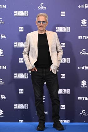 February 27, 2026, Sanremo, Rome, Italy: February 27, 2026, Sanremo. 76th Italian Song Festival. Photocall. Pictured: Andrea Bocelli and Veronica Berti. Sanremo Italy  - ZUMAa289 20260227_zia_a289_188 Copyright: xMariaxLauraxAntonellix
