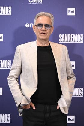 February 27, 2026, Sanremo, Rome, Italy: February 27, 2026, Sanremo. 76th Italian Song Festival. Photocall. Pictured: Andrea Bocelli and Veronica Berti. Sanremo Italy  - ZUMAa289 20260227_zia_a289_190 Copyright: xMariaxLauraxAntonellix