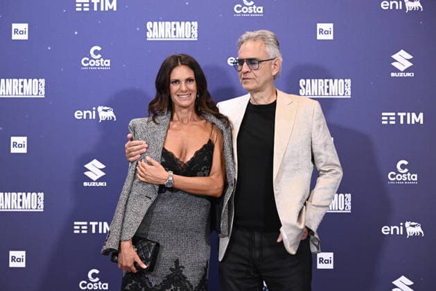 February 27, 2026, Sanremo, Rome, Italy: February 27, 2026, Sanremo. 76th Italian Song Festival. Photocall. Pictured: Andrea Bocelli and Veronica Berti. Sanremo Italy  - ZUMAa289 20260227_zia_a289_193 Copyright: xMariaxLauraxAntonellix