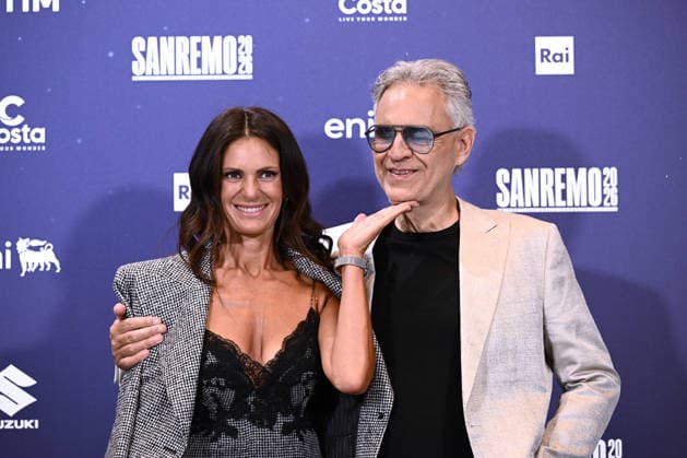 February 27, 2026, Sanremo, Rome, Italy: February 27, 2026, Sanremo. 76th Italian Song Festival. Photocall. Pictured: Andrea Bocelli and Veronica Berti. Sanremo Italy  - ZUMAa289 20260227_zia_a289_198 Copyright: xMariaxLauraxAntonellix