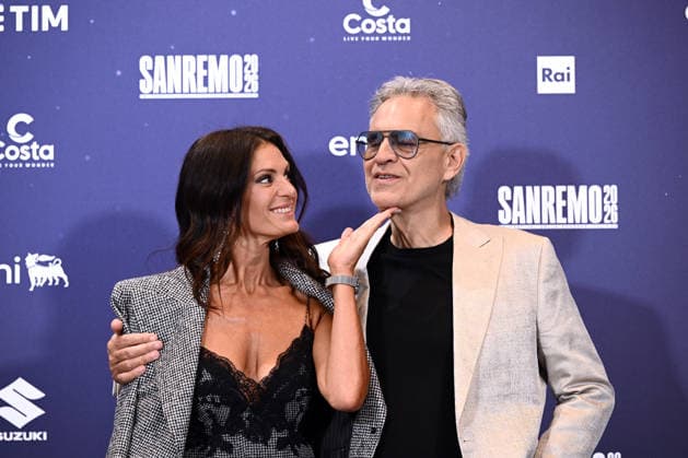 February 27, 2026, Sanremo, Rome, Italy: February 27, 2026, Sanremo. 76th Italian Song Festival. Photocall. Pictured: Andrea Bocelli and Veronica Berti. Sanremo Italy  - ZUMAa289 20260227_zia_a289_199 Copyright: xMariaxLauraxAntonellix