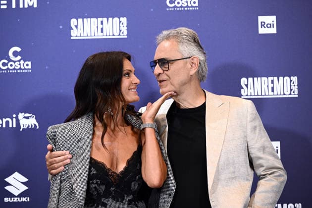 February 27, 2026, Sanremo, Rome, Italy: February 27, 2026, Sanremo. 76th Italian Song Festival. Photocall. Pictured: Andrea Bocelli and Veronica Berti. Sanremo Italy  - ZUMAa289 20260227_zia_a289_200 Copyright: xMariaxLauraxAntonellix