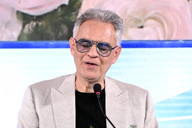February 27, 2026, Sanremo, Rome, Italy: February 27, 2026, Sanremo. 76th Italian Song Festival. Press conference. Pictured: Andrea Bocelli and Veronica Berti. Sanremo Italy  - ZUMAa289 20260227_zia_a289_202 Copyright: xMariaxLauraxAntonellix