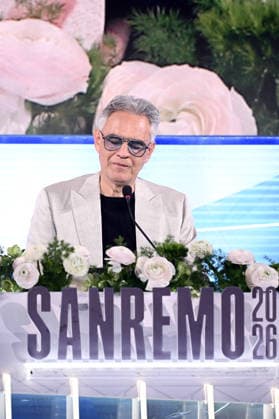 February 27, 2026, Sanremo, Rome, Italy: February 27, 2026, Sanremo. 76th Italian Song Festival. Press conference. Pictured: Andrea Bocelli and Veronica Berti. Sanremo Italy  - ZUMAa289 20260227_zia_a289_207 Copyright: xMariaxLauraxAntonellix