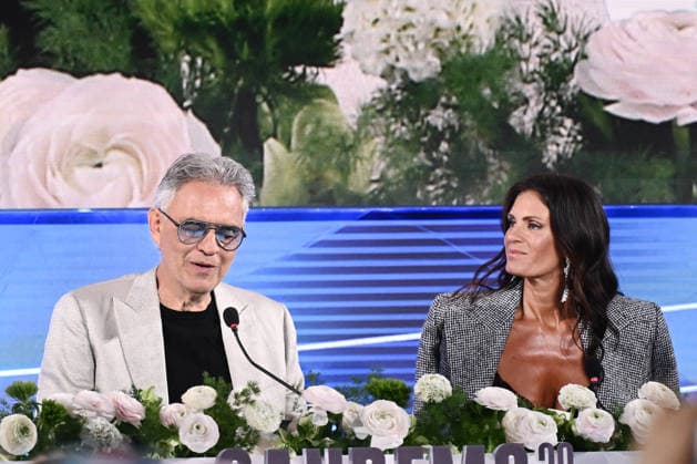 February 27, 2026, Sanremo, Rome, Italy: February 27, 2026, Sanremo. 76th Italian Song Festival. Press conference. Pictured: Andrea Bocelli and Veronica Berti. Sanremo Italy  - ZUMAa289 20260227_zia_a289_201 Copyright: xMariaxLauraxAntonellix