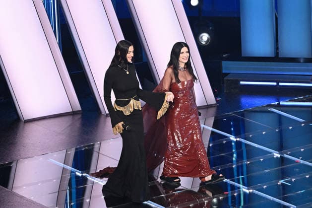 February 27, 2026, Sanremo, Rome, Italy: 76th Italian Song Festival. Third Night. Pictured: Laura Pausini and Irina Shayk. . Sanremo. Italy 26 Feb 2026 Sanremo Italy  - ZUMAa289 20260227_zia_a289_208 Copyright: xMariaxLauraxAntonellix