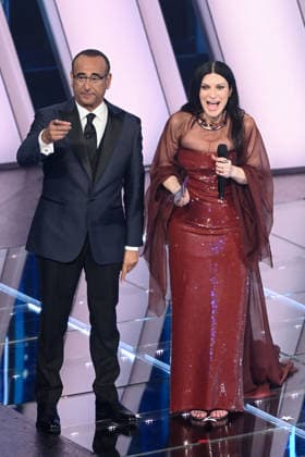 February 27, 2026, Sanremo, Rome, Italy: 76th Italian Song Festival. Pictured: Carlo Conti, Laura Pausini . Sanremo. Italy 26 Feb 2026 Sanremo Italy  - ZUMAa289 20260227_zia_a289_262 Copyright: xMariaxLauraxAntonellix