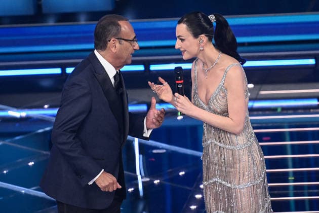 February 27, 2026, Sanremo, Rome, Italy: 76th Italian Song Festival. Pictured: Carlo Conti, Arisa . Sanremo. Italy 26 Feb 2026 Sanremo Italy  - ZUMAa289 20260227_zia_a289_305 Copyright: xMariaxLauraxAntonellix