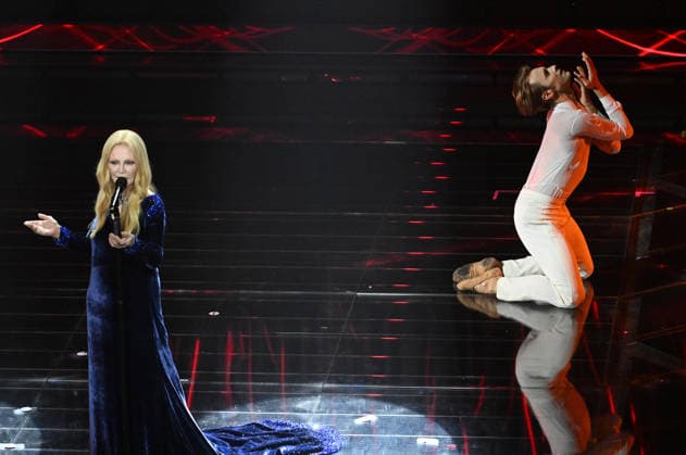 February 27, 2026, Sanremo, ITALY: Italian singer Patty Pravo with Latvian ballet dancer Timofej Andrijashenko perform on stage at the Ariston theatre during the 76th edition of the Sanremo Italian Song Festival, in Sanremo, Italy, 27 February 2026. The music festival will run from 24 to 28 February 2026. ANSA RICCARDO ANTIMIANI. Sanremo ITALY  - ZUMAa110 20260227_zaf_a110_131 Copyright: xRiccardoxAntimianix