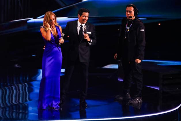 Vina del Mar, February 27, 2026 Festival hosts Karen Doggenweiler and Rafael Araneda with Daniel Merino, executive director of the event at the Vina del Mar Song Festival Manuel Lema Aton Chile, Vina del Mar Chile Aton 1129488  Copyright: MANUELxLEMA ATONxCHILE