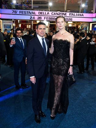 Sanremo, 76th Italian Song Festival. Evening 4 - Arrivals at the Ariston Theatre - Pictured: Giovanni Bozzetti with his wife Ludmilla  Copyright: xManuelexMangiarottix xipa-agency.netx xPoolxSanremox02x IPA_Agency_IPA72169216