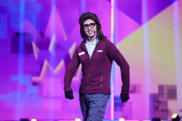 SUNDSVALL, SWEDEN 20260228 Program host Hampus Nessvold as the character Terese in the box office in the middle act during round 5 of Melodifestivalen 2026 in Gärdehov Arena in Sundsvall SUNDSVALL SWEDEN x11900x  Copyright: xPärxBäckström TTx MELODIFESTIVALEN 2026 SUNDSVALL 8ctDPY3VKF0