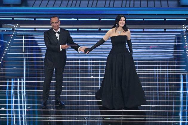 Foto IPP Felice De Martino Sanremo 28 02 2026 76° Festival della canzone italiana - serata finale Nella foto carlo conti e laura pausini Italy Photo Press World Copyright