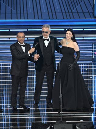 Sanremo, 76th Italian Song Festival - fifth final evening. Pictured: Carlo Conti, Andrea Bocelli, Laura Pausini  Copyright: xAlbertoxTerenghix xPoolxSanremox02x xipa-agency.netx xPoolxSanremox02x IPA_Agency_IPA72176163