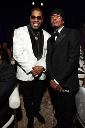 LOS ANGELES, CA - FEBRUARY 27: Busta Rhymes and Nick Cannon at the 57th NAACP Image Awards Official BET Dinner at Grand Venue on February 27, 2026 in Los Angeles, California. Copyright: xWalikxGoshornax