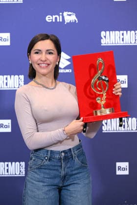 March 1, 2026, Sanremo, Rome, Italia: Serena Brancale poses with the Sala Stampa Lucio Dalla award during a photocall at the 76th Sanremo Italian Song Festival, Sanremo, Italy, 01 March 2026. The 76th Sanremo Italian Song Festival started on 24 February and concluded on the evening of 28 February 2026.....1 Mar 2026 Sanremo Italia  - ZUMAa289 20260301_zia_a289_258 Copyright: xMariaxLauraxAntonellix