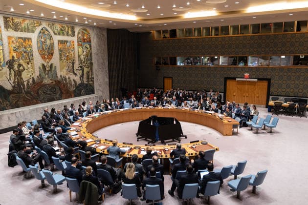 Emergency SC meeting on military escalation in Middle East Atmosphere during emergency Security Council meeting on military escalation in Middle East held at UN Headquarters in New York, NY on February 28, 2026. Earlier in the day United States and Israel attacked Iran and Iran retaliated against US bases in Middle East as well as against Israel. According to Israeli sources Supreme leader of Iran Ayatollah Ali Khamenei and many other Iranian leaders have been killed in airstrikes, New York New York United States Copyright: LevxRadin