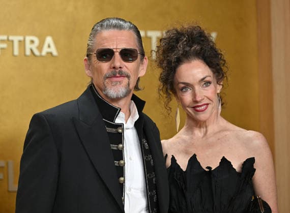 Ethan Hawke and Heather Powers-Rutledge attend the 32nd annual Actor Awards (formerly the SAG Awards) held at the Shrine Auditorium in Los Angeles on Sunday, March 1, 2026.  LAP20260301870 CHRISxCHEW