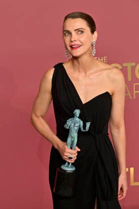 Keri Russell, winner of the Outstanding Performance by a Female Actor in a Drama Series Award for The Diplomat, appears backstage during the 32nd annual SAG Awards held at the Shrine Auditorium in Los Angeles on Sunday, March 1, 2026.  LAP20260301881 JIMxRUYMEN