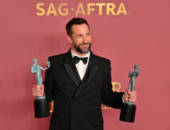 Noah Wyle, winner of the Outstanding Performance by a Male Actor in a Drama Series and Outstanding Performance by an Ensemble in a Drama Series Awards for The Pitt, appears backstage during the 32nd annual SAG Awards held at the Shrine Auditorium in Los Angeles on Sunday, March 1, 2026.  LAP20260301163 JIMxRUYMEN