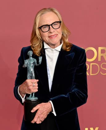 Amy Madigan, winner of the Outstanding Performance by a Female Actor in a Supporting Role award for Weapons, appears backstage during the 32nd annual SAG Awards held at the Shrine Auditorium in Los Angeles on Sunday, March 1, 2026.  LAP20260301176 JIMxRUYMEN