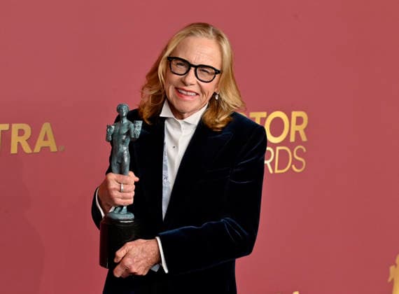 Amy Madigan, winner of the Outstanding Performance by a Female Actor in a Supporting Role award for Weapons, appears backstage during the 32nd annual SAG Awards held at the Shrine Auditorium in Los Angeles on Sunday, March 1, 2026.  LAP20260301179 JIMxRUYMEN