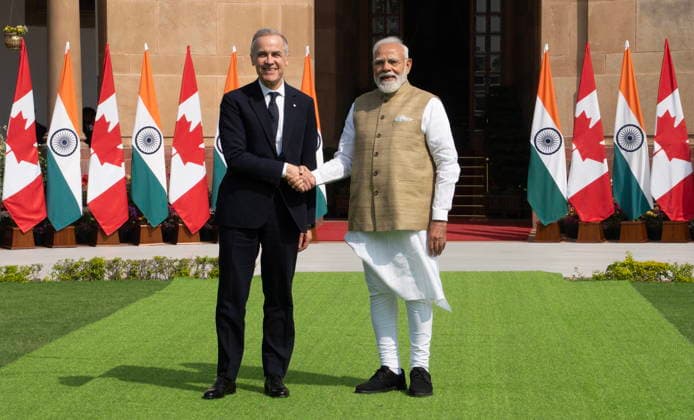 News Themen der Woche KW09 March 2, 2026, New Delhi, India: Prime Minister Mark Carney meets Indian Prime Minister Narendra Modi at Hyderabad House in New Delhi, Monday, March 2, 2026. New Delhi India  - ZUMAc35_ 20260302_zaf_c35_002 Copyright: xAdrianxWyldx