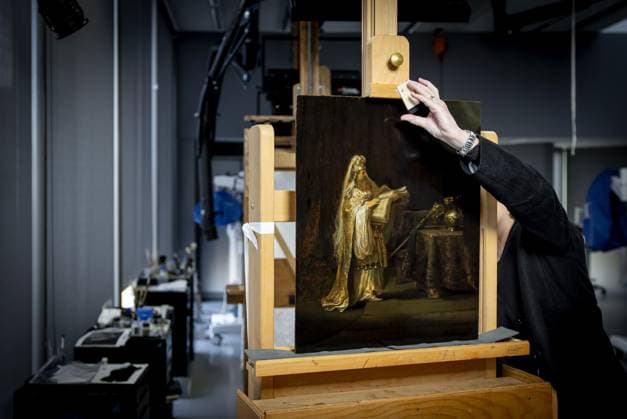Researchers explain the newly discovered 1633 work The Vision of Zechariah in the Temple by painter Rembrandt van Rijn in the studio building of the Rijksmuseum. KOEN VAN WEEL ANP netherlands out - belgium out  Copyright: xx x552223256x originalFilename: 552223256.jpg