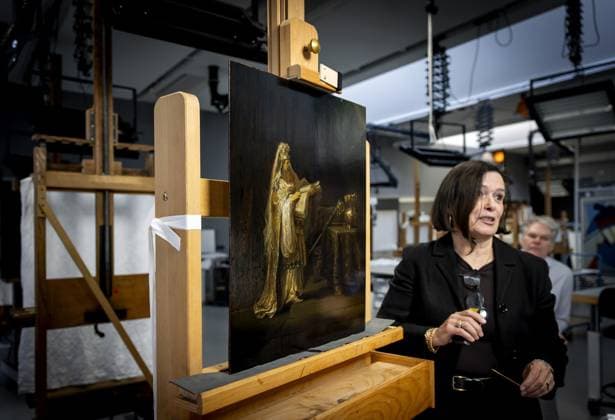 AMSTERDAM - Researchers explain the newly discovered 1633 work The Vision of Zechariah in the Temple by painter Rembrandt van Rijn in the studio building of the Rijksmuseum. KOEN VAN WEEL ANP netherlands out - belgium out  Copyright: xx x552223262x originalFilename: 552223262.jpg