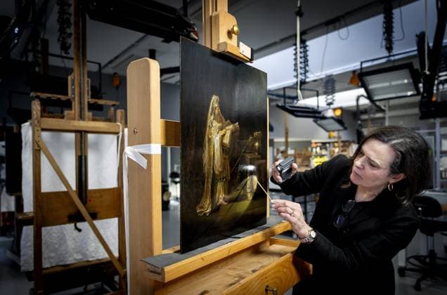Researchers explain the newly discovered 1633 work The Vision of Zechariah in the Temple by painter Rembrandt van Rijn in the studio building of the Rijksmuseum. KOEN VAN WEEL ANP netherlands out - belgium out  Copyright: xx x552223161x originalFilename: 552223161.jpg
