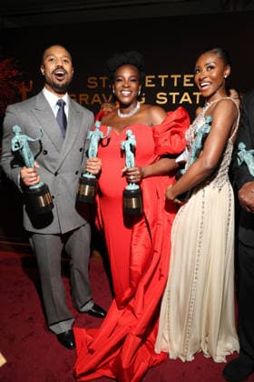 LOS ANGELES, CA - MARCH 1: Michael B. Jordan, Wunmi Mosaku and Jayme Lawson at the 2026 Screen Actors Guild Awards After Party at the Shrine Auditorium in Los Angeles, California on March 1, 2026. Copyright: xWalikxGoshornx