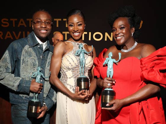 LOS ANGELES, CA - MARCH 1: Miles Caton, Jayme Lawson and Wunmi Mosaku at the 2026 Screen Actors Guild Awards After Party at the Shrine Auditorium in Los Angeles, California on March 1, 2026. Copyright: xWalikxGoshornx