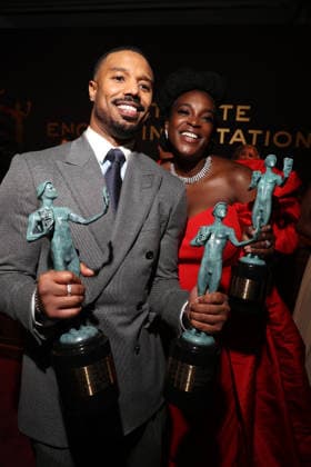 LOS ANGELES, CA - MARCH 1: Michael B. Jordan and Wunmi Mosaku at the 2026 Screen Actors Guild Awards After Party at the Shrine Auditorium in Los Angeles, California on March 1, 2026. Copyright: xWalikxGoshornx