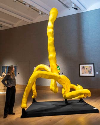March 2, 2026, London, London, UK: LONDON, UK. A staff member with Gold Cup Maradona by Sarah Lucas (Estimate Ã‚Â£300,000 - Ã‚Â£400,000) at a preview of Bonhams 20th & 21st Century Art sale. Lots will be auctioned at BonhamsÃ¢â‚¬â ¢ New Bond Street galleries on 6 March. London UK  - ZUMAl94_ 20260302_zaf_l94_018 Copyright: xStephenxChungx