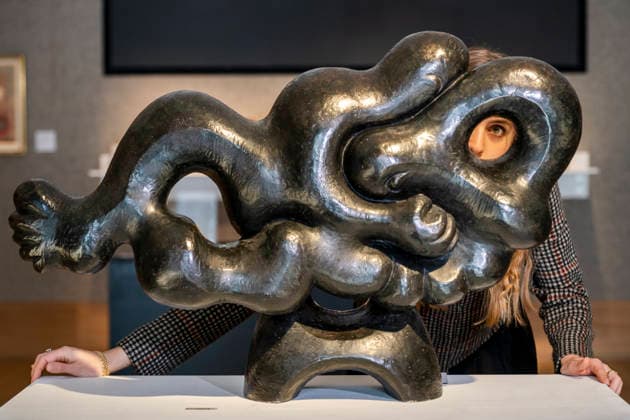 March 2, 2026, London, London, UK: LONDON, UK. A staff member with Song of songs by Jacques Lipchitz (Estimate Ã‚Â£50,000 - Ã‚Â£70,000) at a preview of Bonhams 20th & 21st Century Art sale. Lots will be auctioned at BonhamsÃ¢â‚¬â ¢ New Bond Street galleries on 6 March. London UK  - ZUMAl94_ 20260302_zaf_l94_021 Copyright: xStephenxChungx