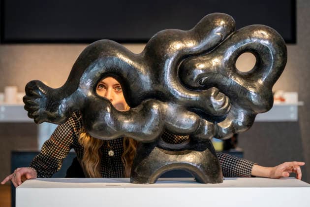 March 2, 2026, London, London, UK: LONDON, UK. A staff member with Song of songs by Jacques Lipchitz (Estimate Ã‚Â£50,000 - Ã‚Â£70,000) at a preview of Bonhams 20th & 21st Century Art sale. Lots will be auctioned at BonhamsÃ¢â‚¬â ¢ New Bond Street galleries on 6 March. London UK  - ZUMAl94_ 20260302_zaf_l94_023 Copyright: xStephenxChungx
